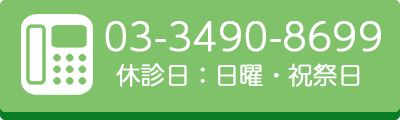 電話番号：03-3490-8699　休診日：日曜・祝祭日